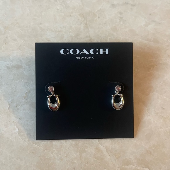 Coach Signature C Crystal Dangle Drop Silver Tone Earrings C9345 - Picture 1 of 2
